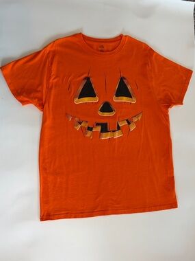 XL Men’s Halloween Jack O’Lantern Orange Pumpkin Face Costume T-Shirt